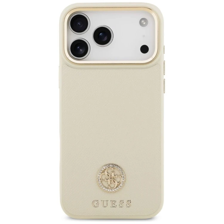 Etui Guess iPhone 17 Pro Max Grained Strass Logo Beżowe - Futerał MagSafe
