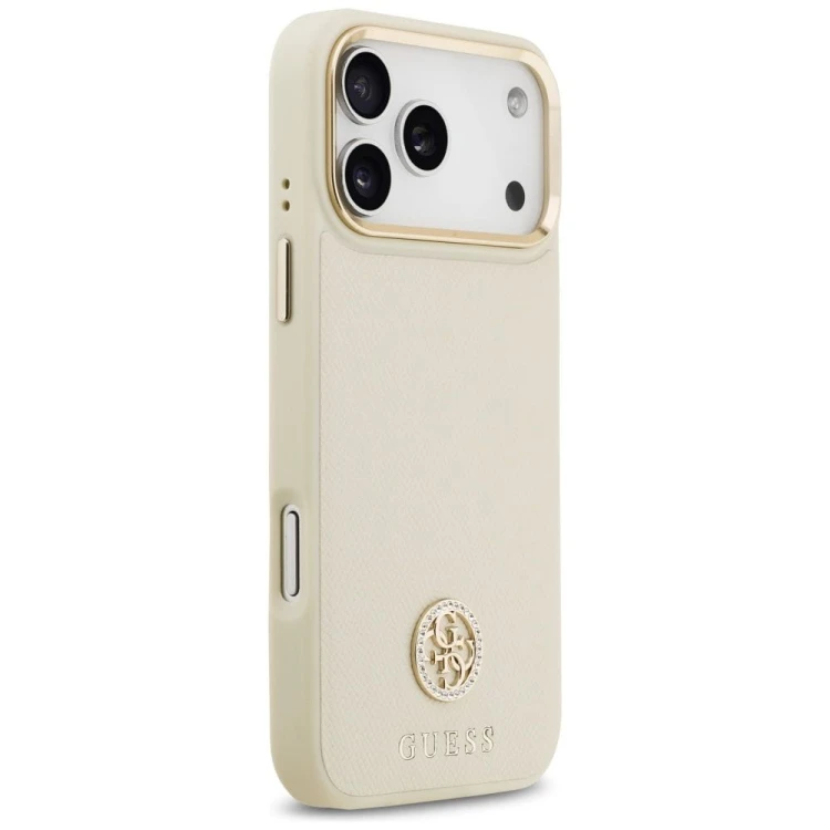 Etui Guess iPhone 17 Pro Max Grained Strass Logo Beżowe - Futerał MagSafe