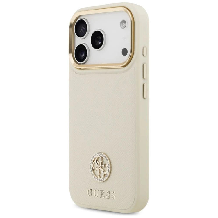 Etui Guess iPhone 17 Pro Grained Strass Logo Beżowe - Oryginalny Pokrowiec MagSafe