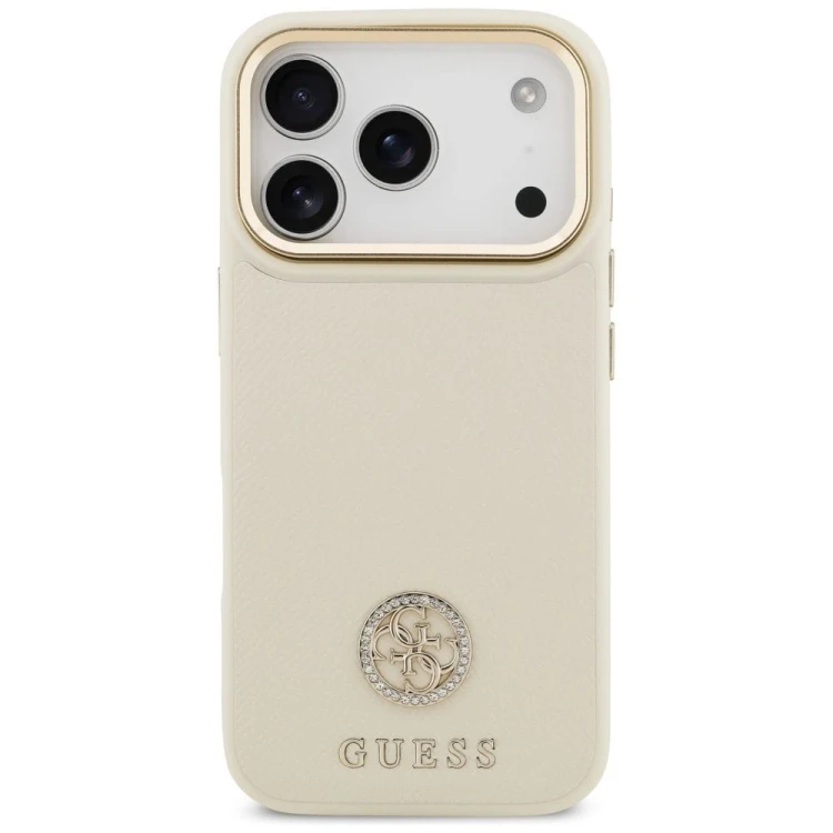 Etui Guess iPhone 17 Pro Grained Strass Logo Beżowe - Oryginalny Pokrowiec MagSafe