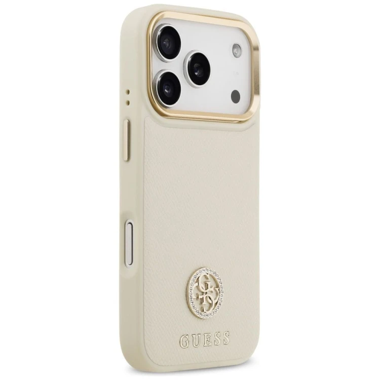 Etui Guess iPhone 17 Pro Grained Strass Logo Beżowe - Oryginalny Pokrowiec MagSafe
