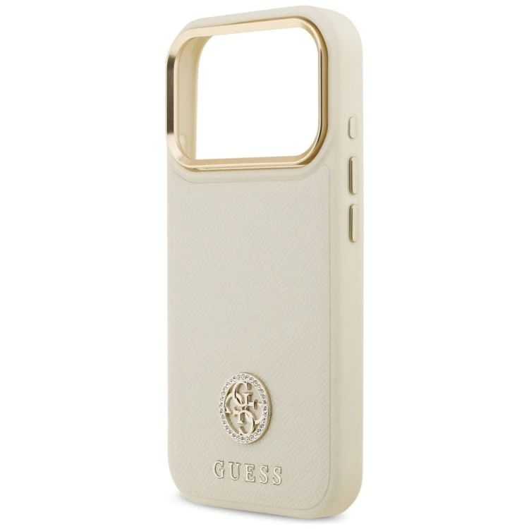 Etui Guess iPhone 17 Pro Grained Strass Logo Beżowe - Oryginalny Pokrowiec MagSafe