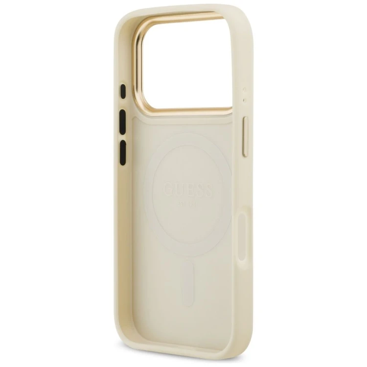 Etui Guess iPhone 17 Pro Grained Strass Logo Beżowe - Oryginalny Pokrowiec MagSafe