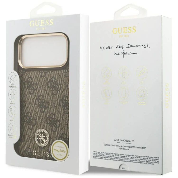 Etui Guess iPhone 17 Pro Max 4G Strass Logo Brązowe - Oryginalny Pokrowiec MagSafe