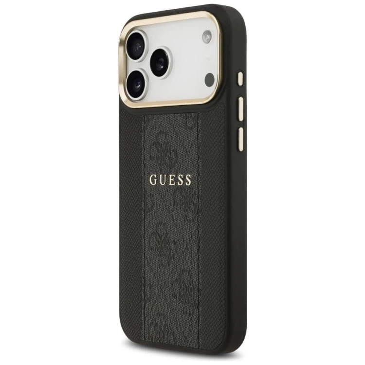 Etui Guess iPhone 17 Pro Max 4G Stripe Czarne - Oryginalny Pokrowiec MagSafe Złota Ramka