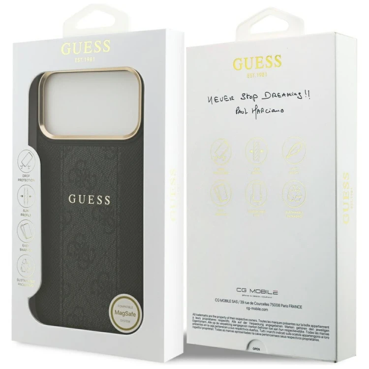 Etui Guess iPhone 17 Pro Max 4G Stripe Czarne - Oryginalny Pokrowiec MagSafe Złota Ramka
