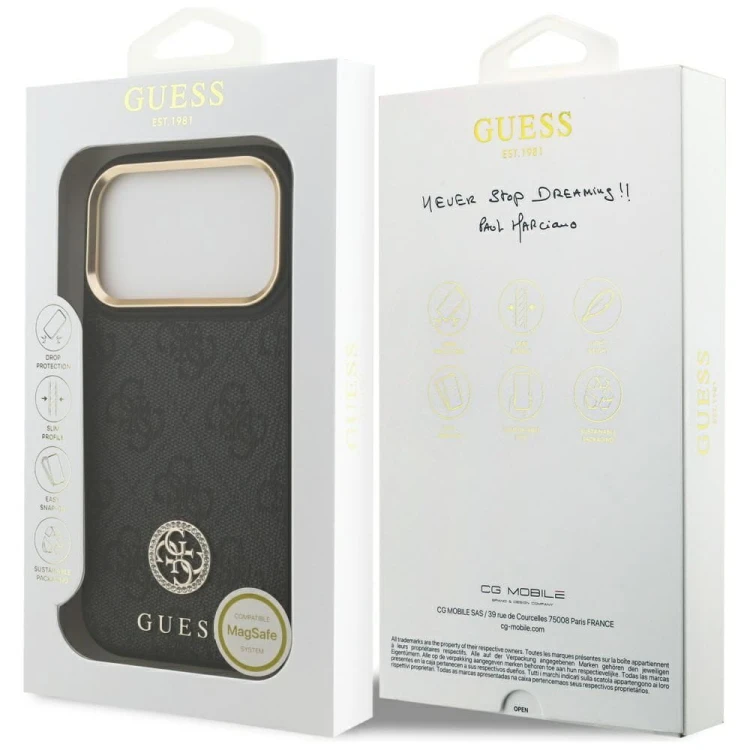 Etui Guess iPhone 17 Pro 4G Strass Logo Czarne - Oryginalny Pokrowiec MagSafe