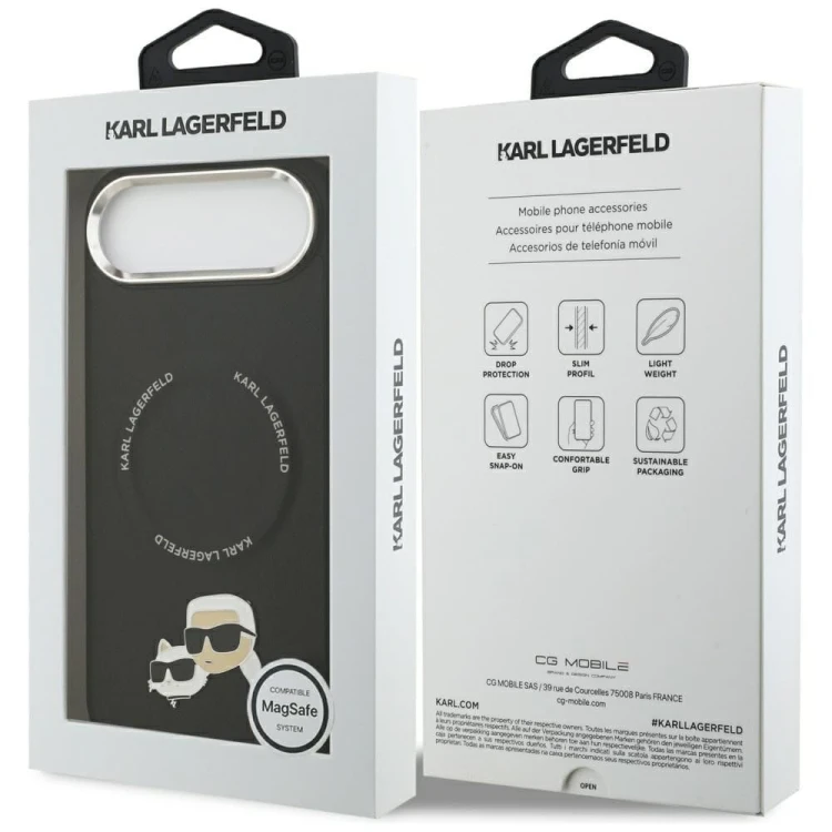 Luksusowe etui Karl Lagerfeld do iPhone 17 Air MagSafe Karl & Choupette Pins – czarne