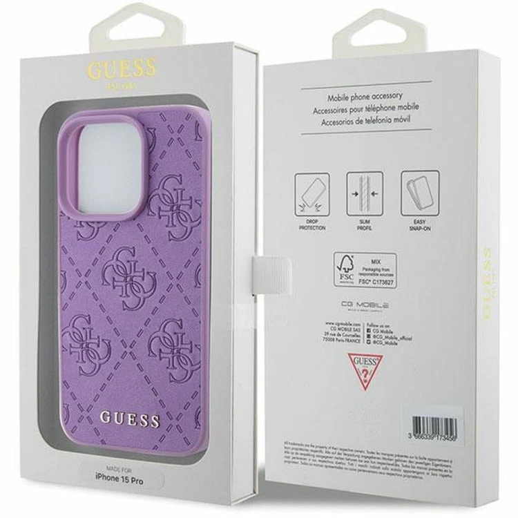 Guess etui iPhone 15 Pro Max jasny fiolet Quilted 4G Classic – oryginalne GUHCP15XP4EPMU