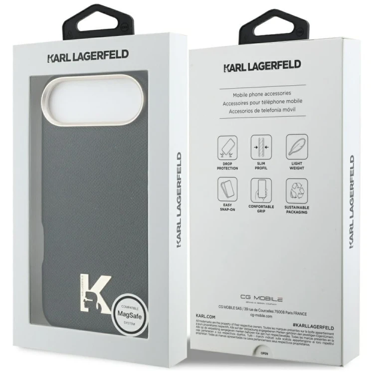 Luksusowe etui Karl Lagerfeld do iPhone 17 Air MagSafe Karl Head Logo – czarne
