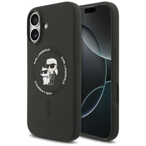 Ekskluzywne etui Karl Lagerfeld do iPhone 17 MagSafe Silicone Karl&Choupette Ring – czarne