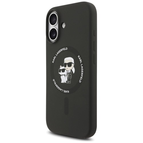 Ekskluzywne etui Karl Lagerfeld do iPhone 17 MagSafe Silicone Karl&Choupette Ring – czarne