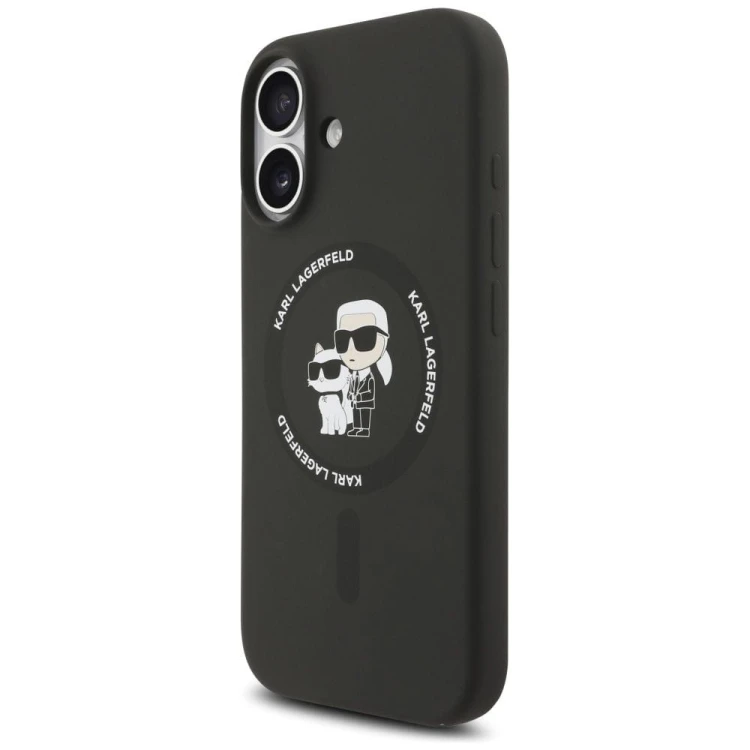 Ekskluzywne etui Karl Lagerfeld do iPhone 17 MagSafe Silicone Karl&Choupette Ring – czarne