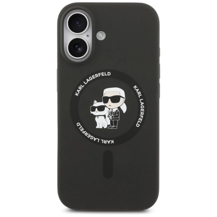 Ekskluzywne etui Karl Lagerfeld do iPhone 17 MagSafe Silicone Karl&Choupette Ring – czarne