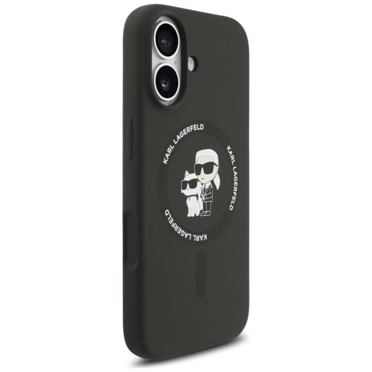 Ekskluzywne etui Karl Lagerfeld do iPhone 17 MagSafe Silicone Karl&Choupette Ring – czarne