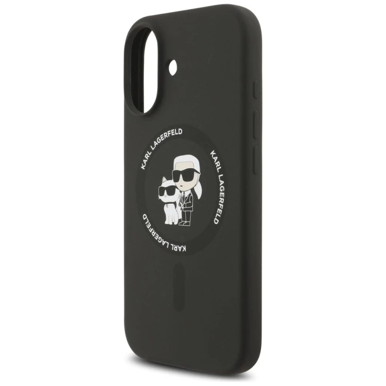 Ekskluzywne etui Karl Lagerfeld do iPhone 17 MagSafe Silicone Karl&Choupette Ring – czarne
