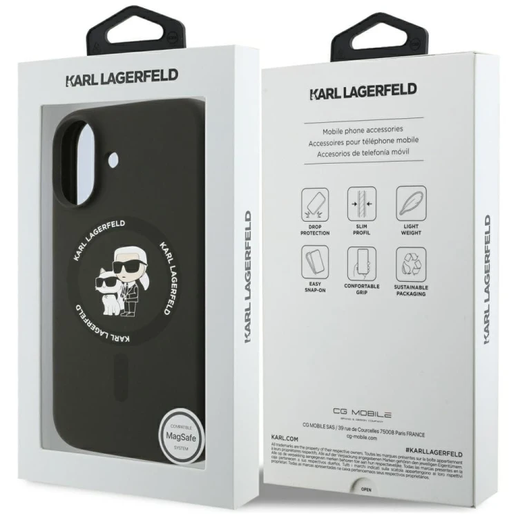 Ekskluzywne etui Karl Lagerfeld do iPhone 17 MagSafe Silicone Karl&Choupette Ring – czarne