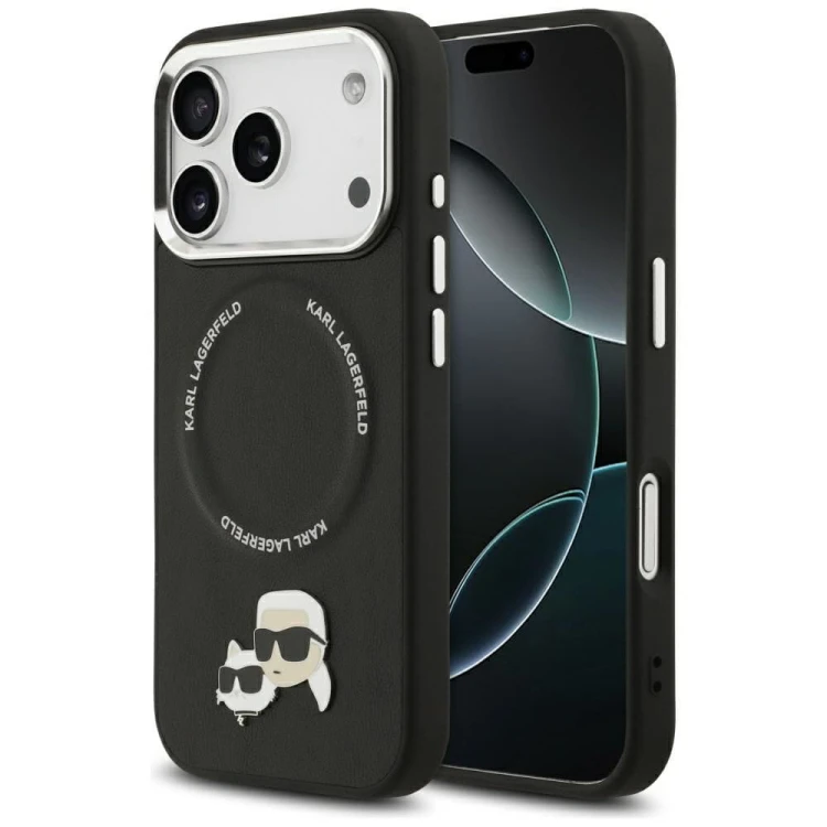Luksusowe etui Karl Lagerfeld do iPhone 17 Pro MagSafe Karl & Choupette Pins – czarne