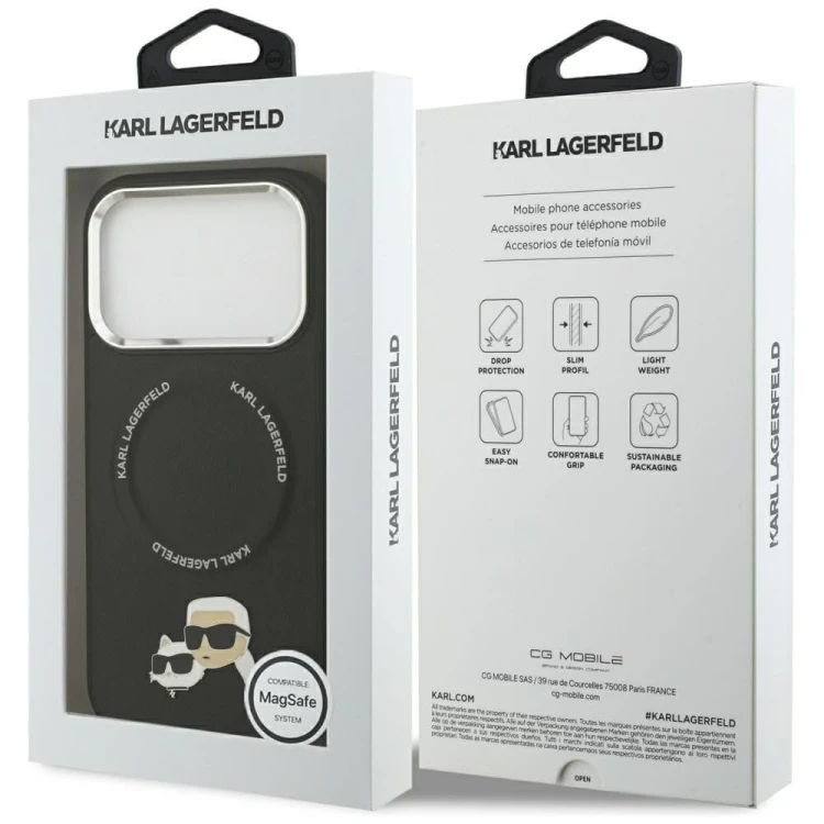 Luksusowe etui Karl Lagerfeld do iPhone 17 Pro MagSafe Karl & Choupette Pins – czarne