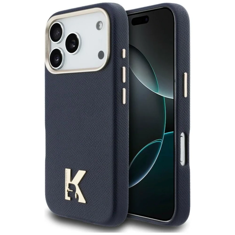 Luksusowe etui Karl Lagerfeld do iPhone 17 Pro MagSafe Karl Head Logo – niebieskie