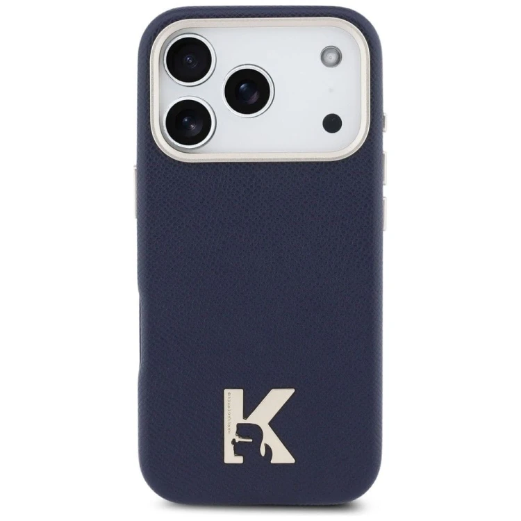 Luksusowe etui Karl Lagerfeld do iPhone 17 Pro MagSafe Karl Head Logo – niebieskie