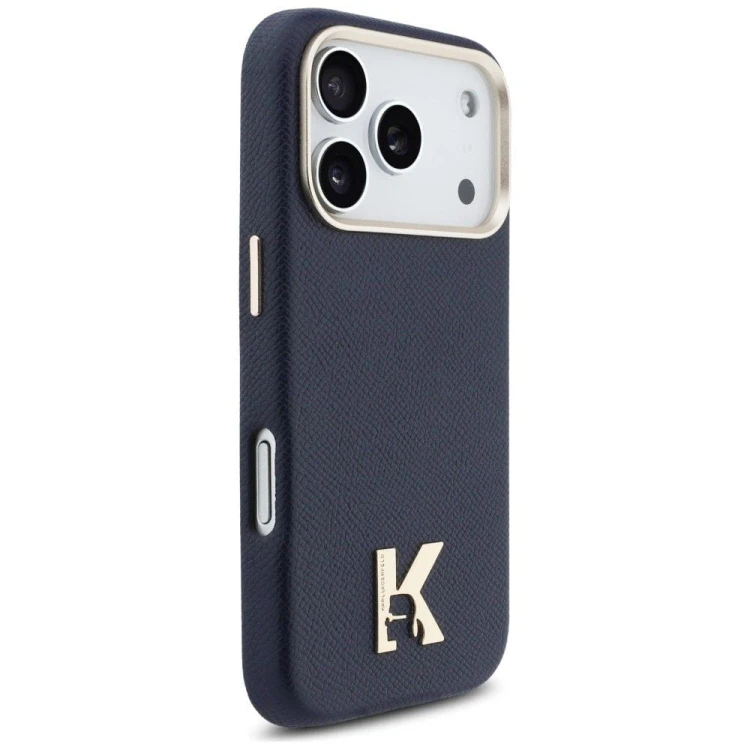 Luksusowe etui Karl Lagerfeld do iPhone 17 Pro MagSafe Karl Head Logo – niebieskie