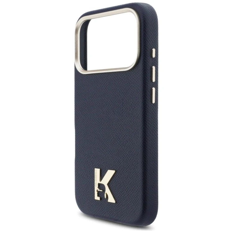 Luksusowe etui Karl Lagerfeld do iPhone 17 Pro MagSafe Karl Head Logo – niebieskie