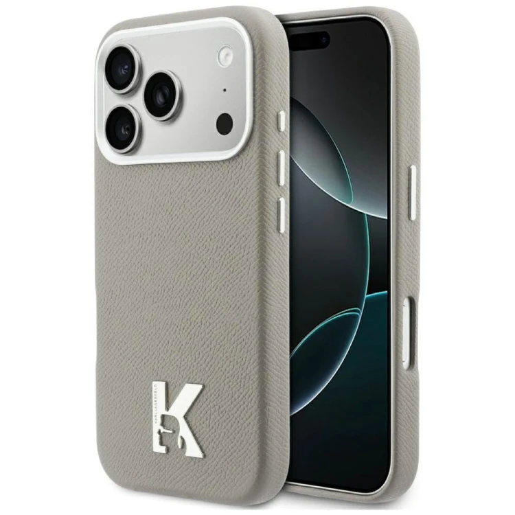 Luksusowe etui Karl Lagerfeld do iPhone 17 Pro MagSafe Karl Head Logo – szare