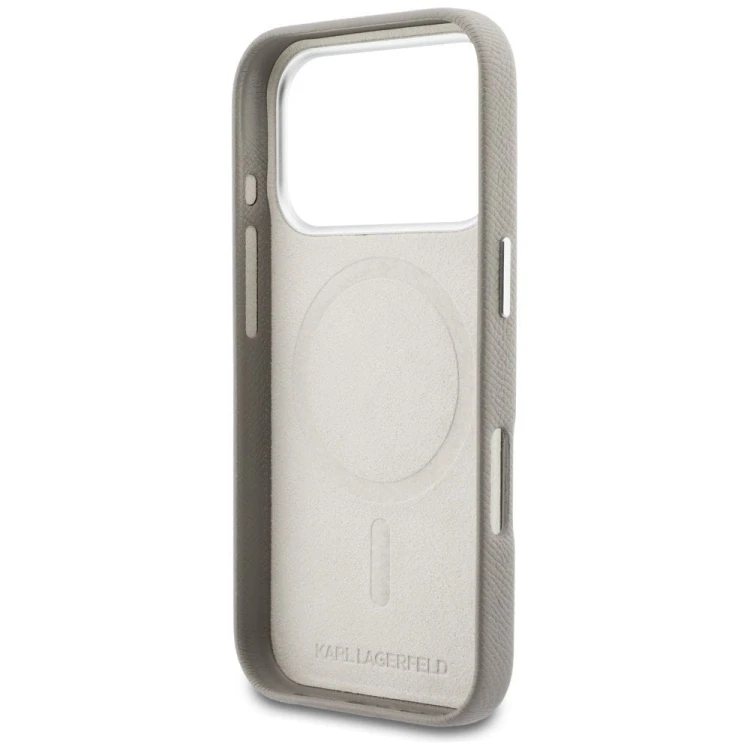 Luksusowe etui Karl Lagerfeld do iPhone 17 Pro MagSafe Karl Head Logo – szare