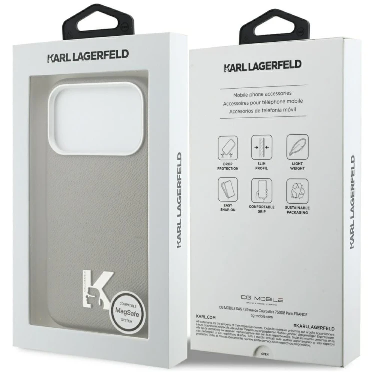 Luksusowe etui Karl Lagerfeld do iPhone 17 Pro MagSafe Karl Head Logo – szare