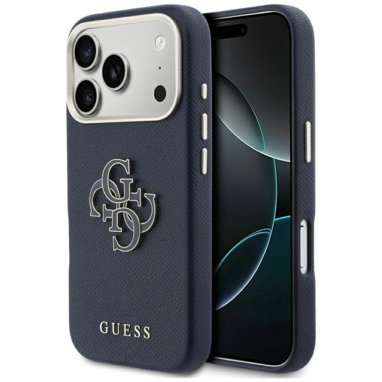Etui Guess iPhone 17 Pro FW Resin Logo Niebieskie - Skóra Ekologiczna 4G