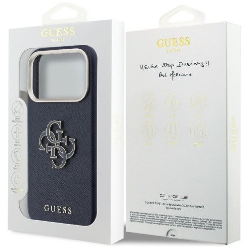 Etui Guess iPhone 17 Pro FW Resin Logo Niebieskie - Skóra Ekologiczna 4G
