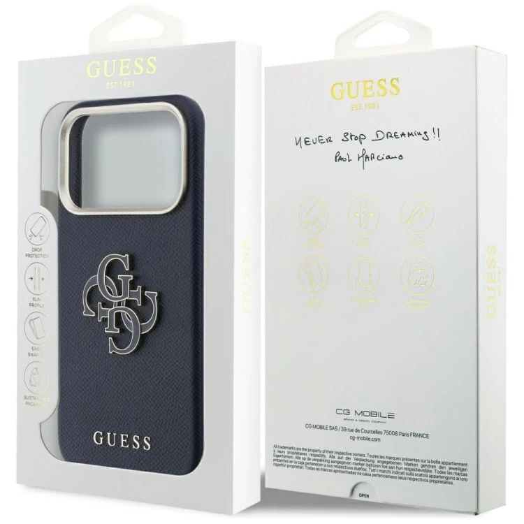 Etui Guess iPhone 17 Pro FW Resin Logo Niebieskie - Skóra Ekologiczna 4G
