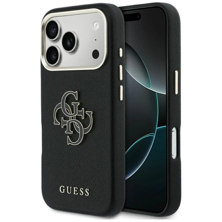 Etui Guess iPhone 17 Pro Max FW Resin Logo Czarne - Skóra 4G Srebrne Logo