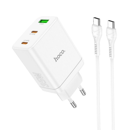 Ładowarka sieciowa Hoco 35W 2x USB-C + USB-A PD QC 3.0 + kabel USB-C 1m biała