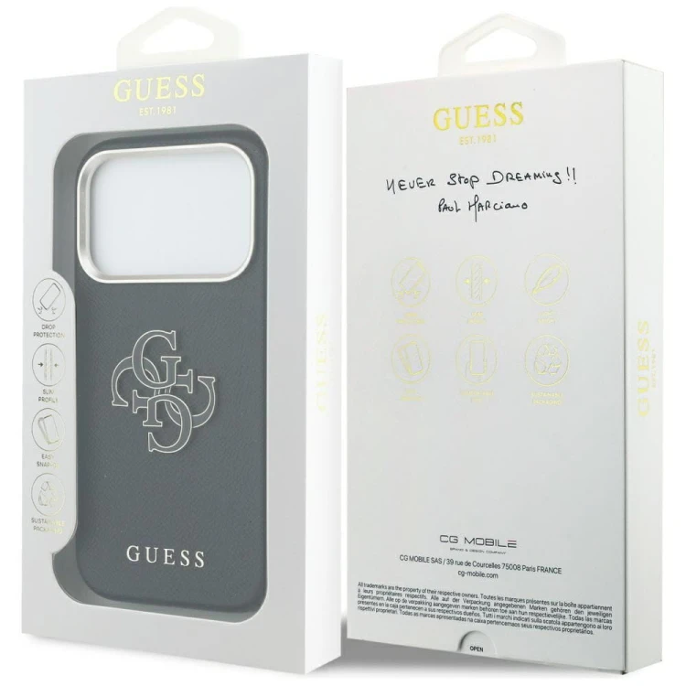 Etui Guess iPhone 17 Pro Max FW Resin Logo Czarne - Skóra 4G Srebrne Logo