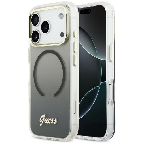 Etui Guess iPhone 17 Pro IML Gradient Script Metal Czarne - MagSafe Aluminium