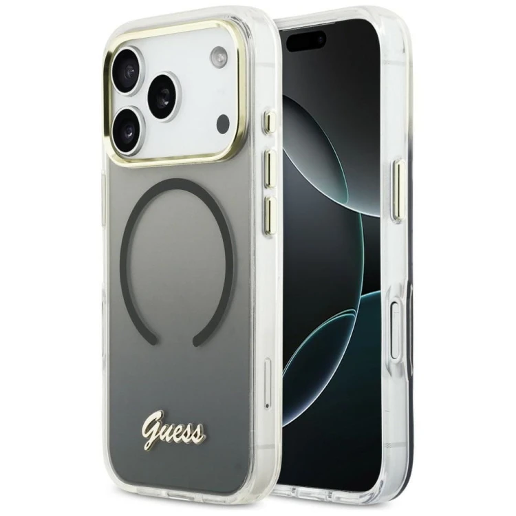 Etui Guess iPhone 17 Pro IML Gradient Script Metal Czarne - MagSafe Aluminium