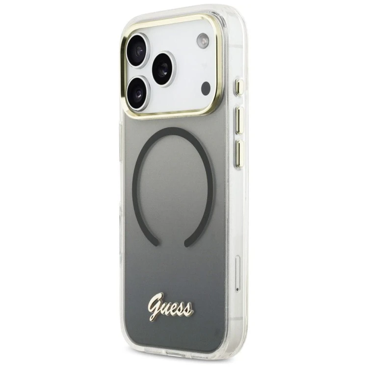Etui Guess iPhone 17 Pro IML Gradient Script Metal Czarne - MagSafe Aluminium