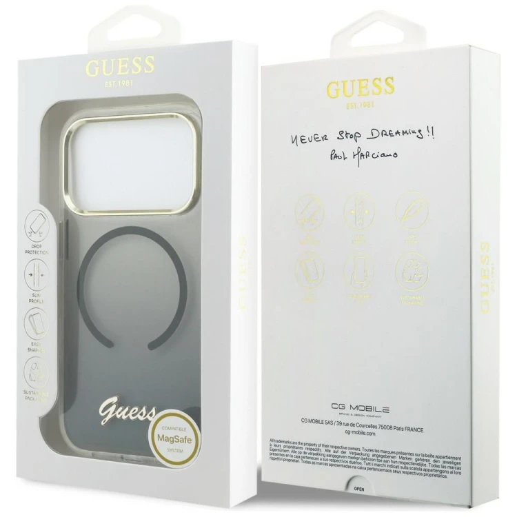 Etui Guess iPhone 17 Pro IML Gradient Script Metal Czarne - MagSafe Aluminium