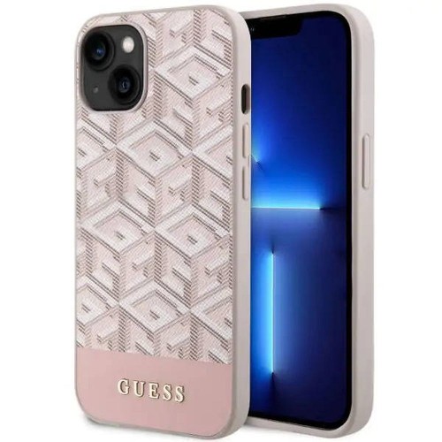 Etui Guess iPhone 14 GCube Stripes Różowe - Oryginalny Pokrowiec MagSafe