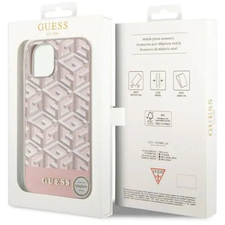 Etui Guess iPhone 14 GCube Stripes Różowe - Oryginalny Pokrowiec MagSafe