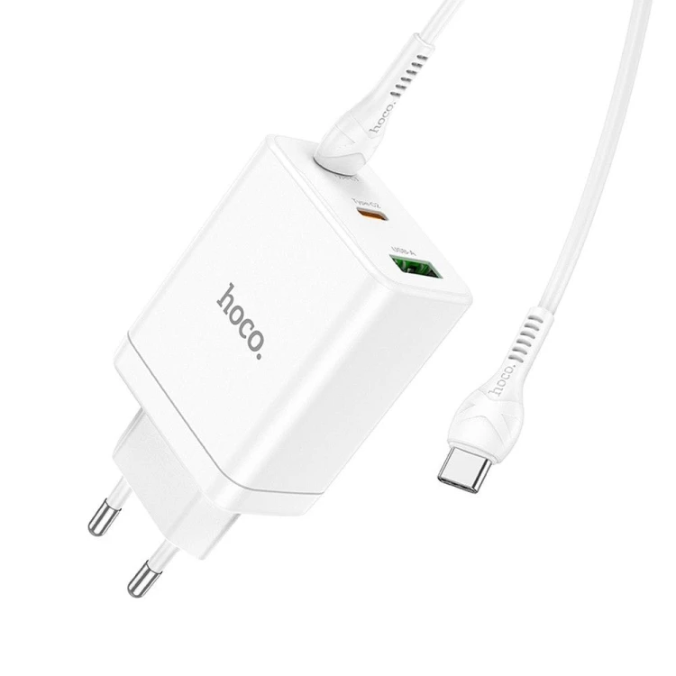 Ładowarka sieciowa Hoco 35W 2x USB-C + USB-A PD QC 3.0 + kabel USB-C 1m biała