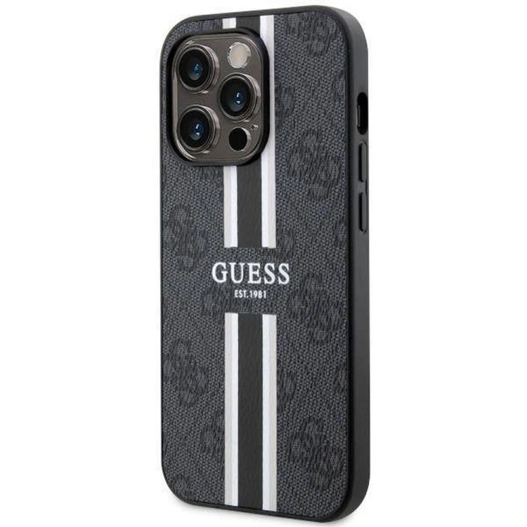Etui Guess iPhone 14 Pro Max 4G Printed Stripes Czarne - Futerał MagSafe