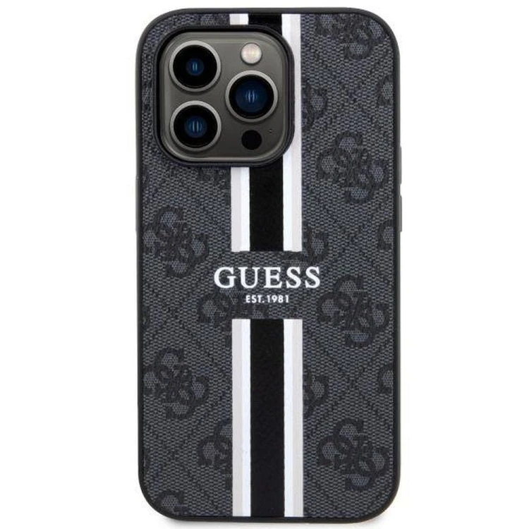 Etui Guess iPhone 14 Pro Max 4G Printed Stripes Czarne - Futerał MagSafe