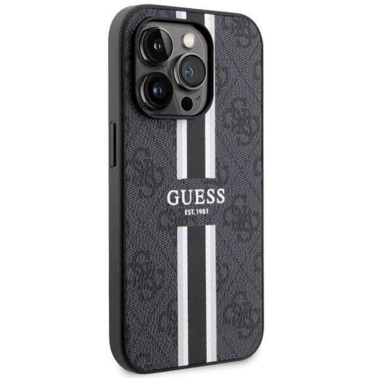 Etui Guess iPhone 14 Pro Max 4G Printed Stripes Czarne - Futerał MagSafe