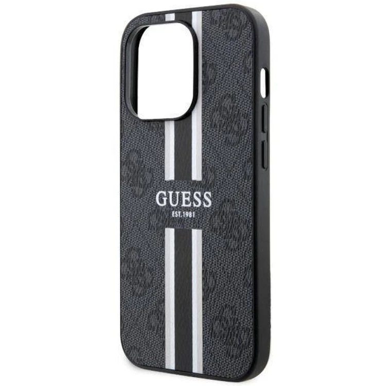 Etui Guess iPhone 14 Pro Max 4G Printed Stripes Czarne - Futerał MagSafe