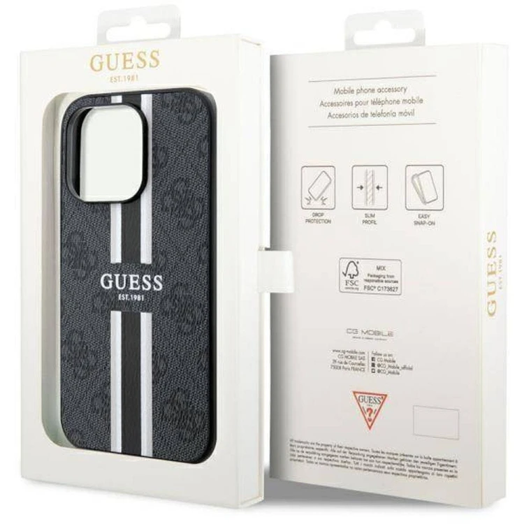 Etui Guess iPhone 14 Pro Max 4G Printed Stripes Czarne - Futerał MagSafe