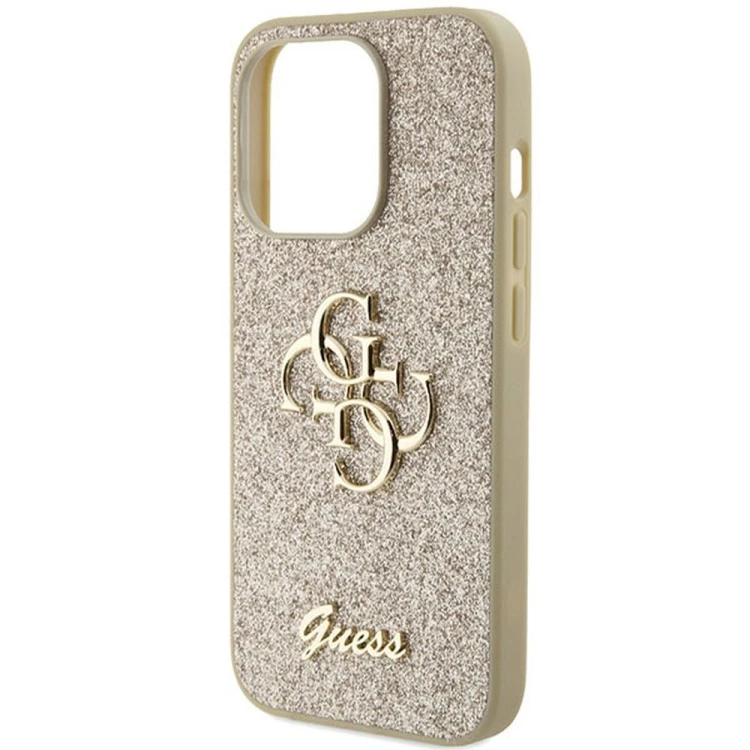 Etui Guess iPhone 15 Pro Fixed Glitter Big 4G Złote - Brokatowy Futerał