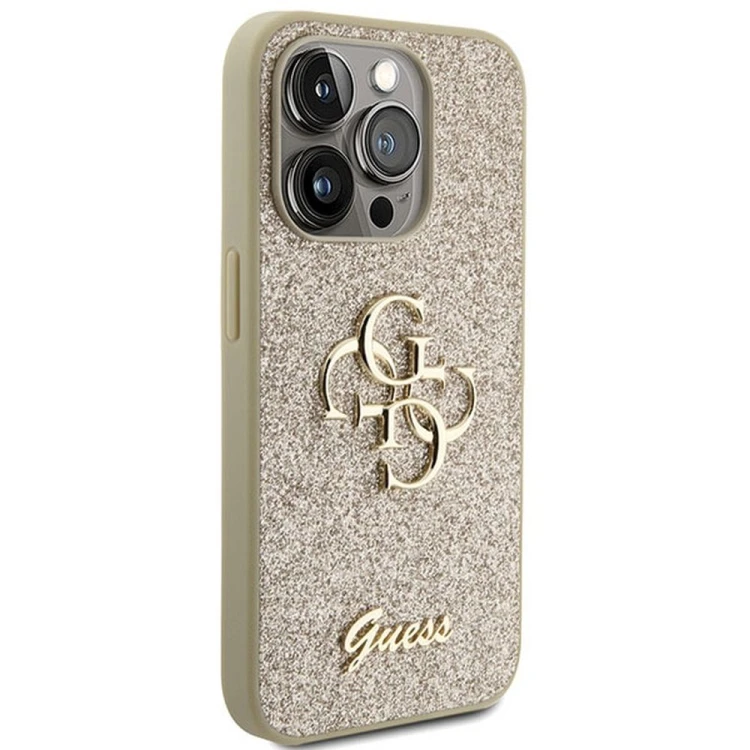 Etui Guess iPhone 15 Pro Fixed Glitter Big 4G Złote - Brokatowy Futerał
